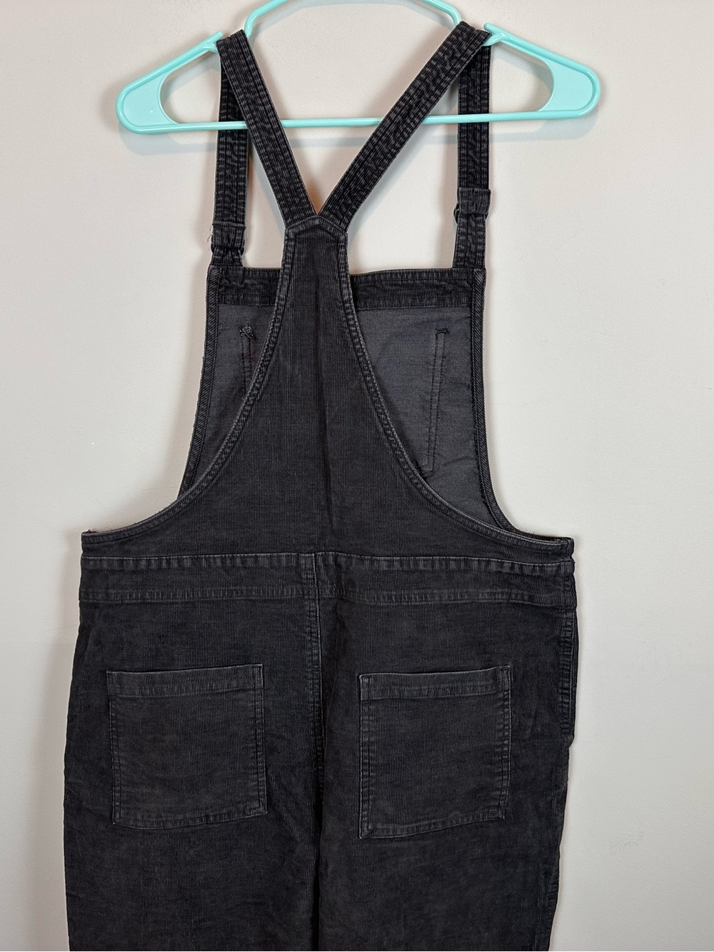 Aerie Corduroy Overalls Women Large Charcoal Gray Relaxed Straight Leg Raw Hem - Picture 8 of 12